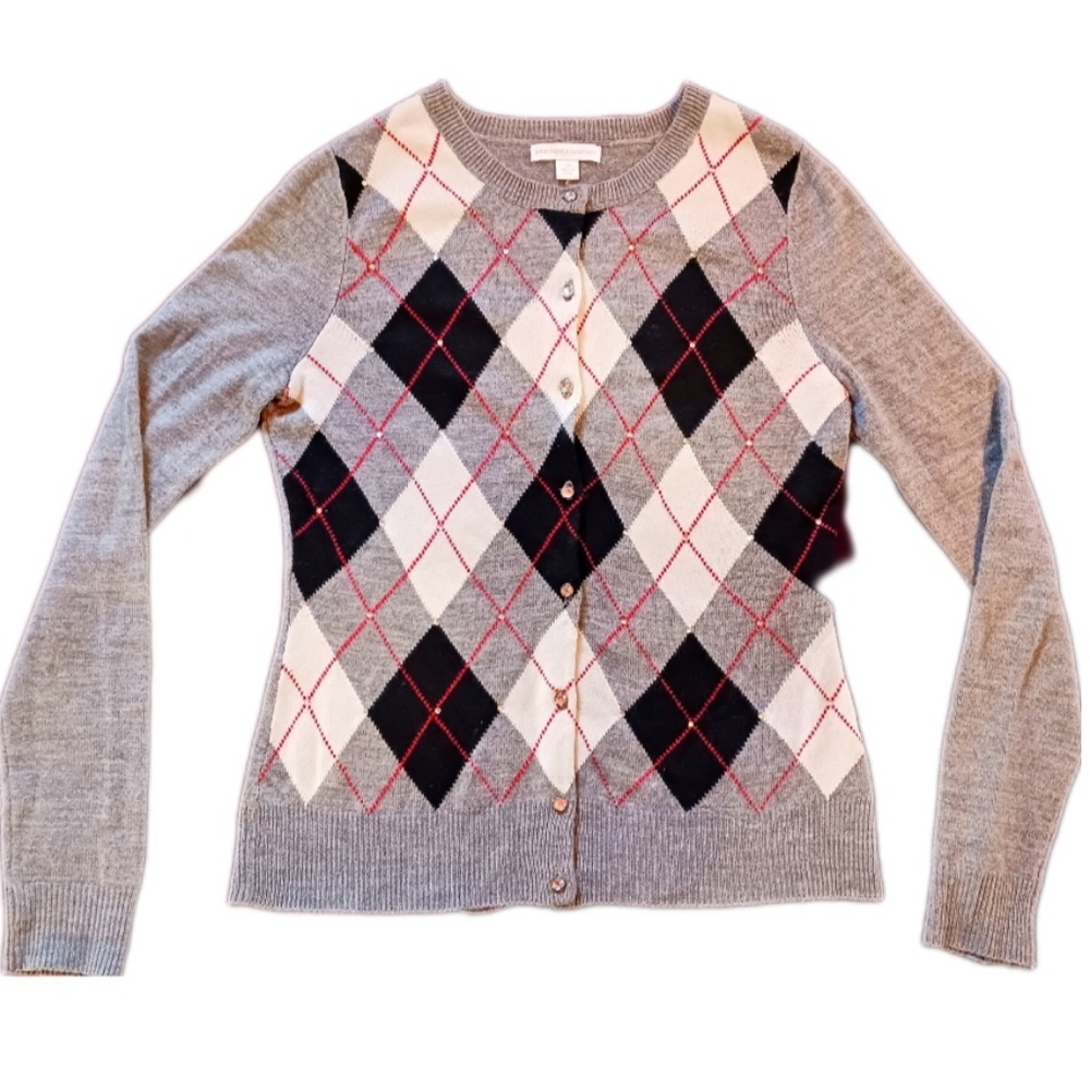 New York and Co. Grey argyle cardigan sweater